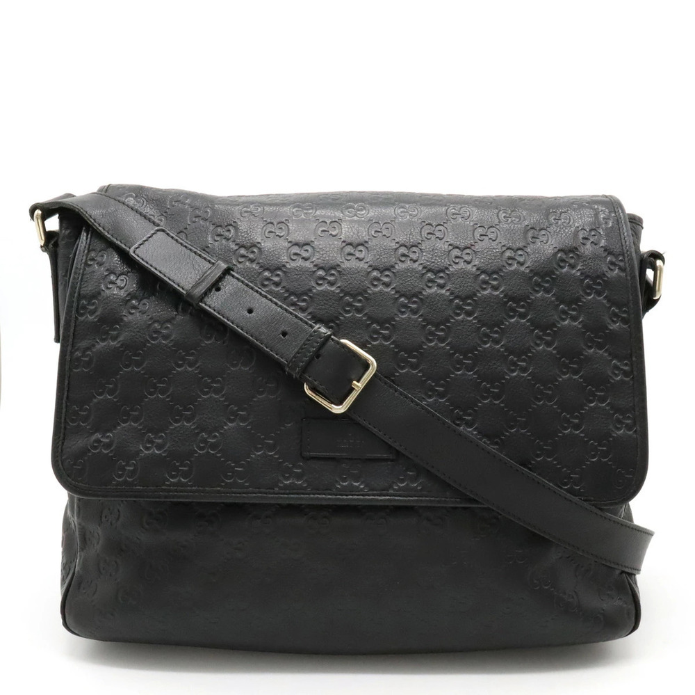 Gucci Guccissima Messenger Bag Crossbody Leather Black